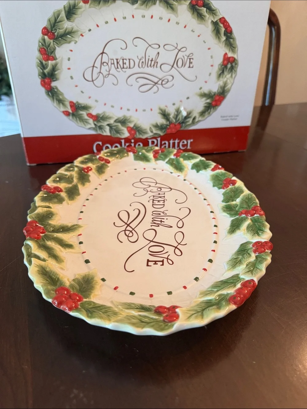 Fitz and Floyd Holiday Cookie Platter in Red, Ivory and Green